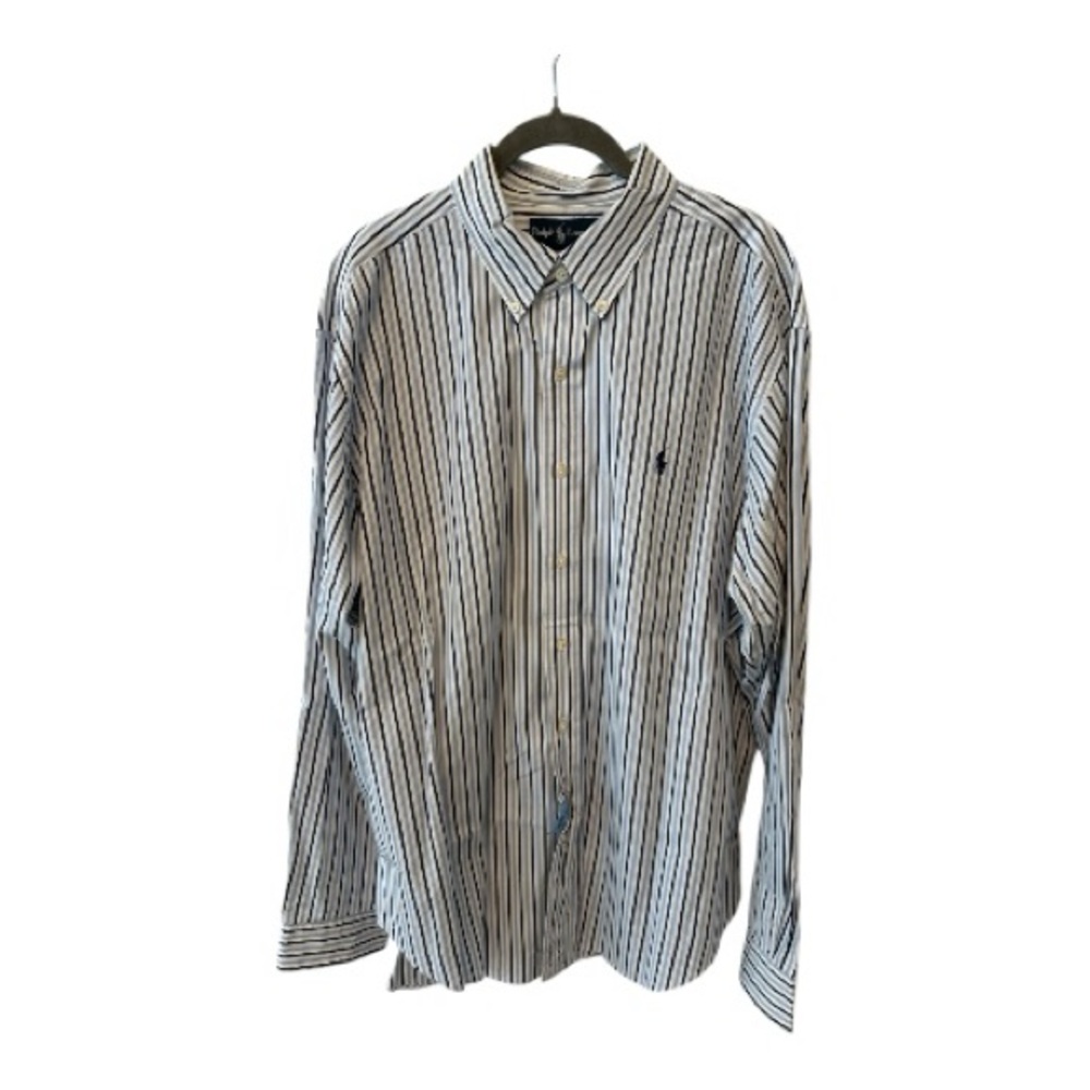 Ralph Lauren Blue and White Striped Button-Down Shirt